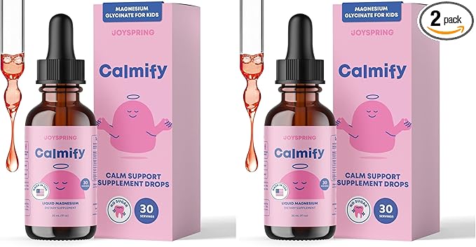 JoySpring Calmify Magnesium Glycinate for Kids | Liquid Magnesium with L-Theanine Supplement | Chamomile Extract &amp Passion Flower Extract | Sugar-Free Calm Drops | 1 fl oz (30 Servings) (Pack of 2