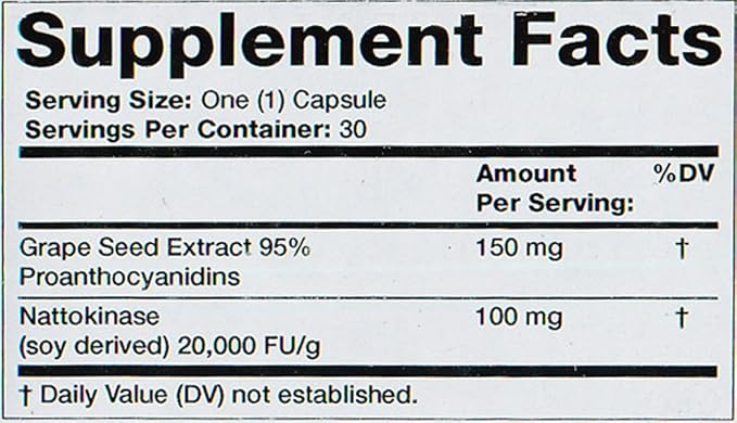 Olympian Labs Nattokinase Complex with Grape Seed Extract Herbal Supplements Superior Heart Health Support - 30 Daily Capsules