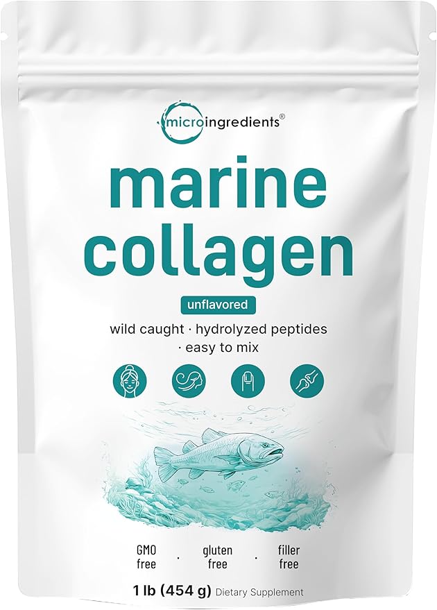 Micro Ingredients Marine Collagen Peptides Powder 1 lb | Type I Marine Collagen + Natural Protein | Wild-Caught Fish Source | Unflavored | Pescatarian Non-GMO