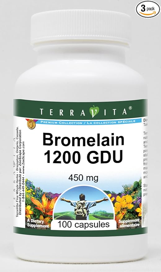 Bromelain 1200 GDU - 450 mg (100 Capsules ZIN: 519378) - 3 Pack