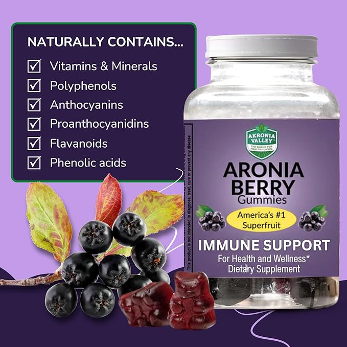 Aronia Berry Gummies | 45 Vegetarian Gummies | Pack of 2 | Immune Support for Health and Wellness Delicious Aronia Flavor