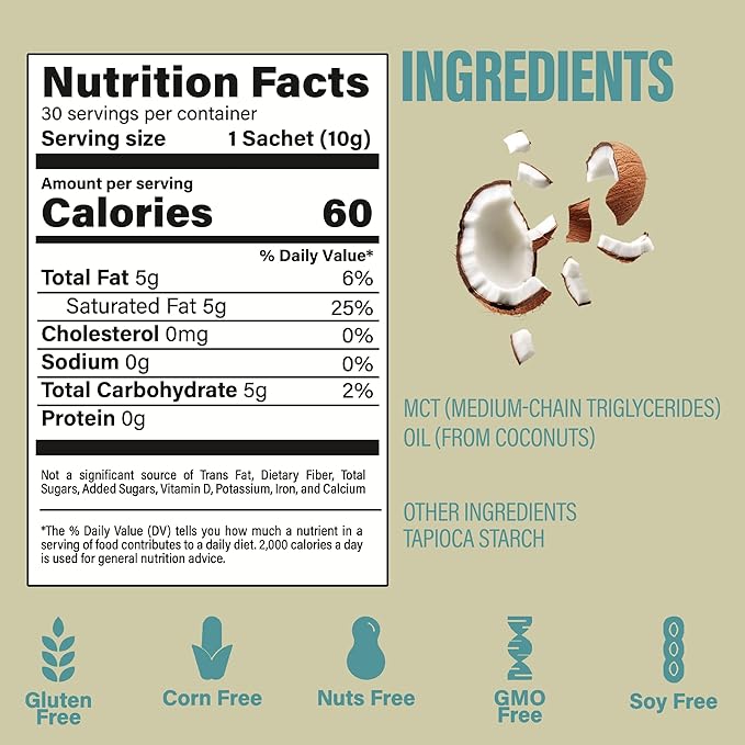 BUBS Naturals MCT Oil Powder Packets - Medium Chain Triglycerides - Keto Vegan &amp Paleo Friendly - Healthy Coconut Fats + Low Carb - Dairy-Free Energy Source - includes 14 Travel Packets