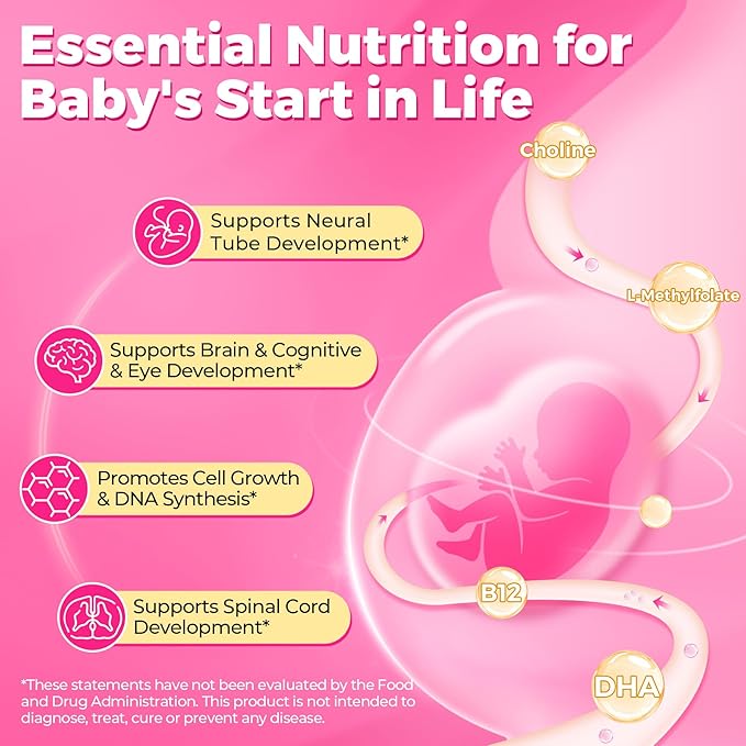 Prenatal Multivitamin Gummy for Women w/Methylfolate 1mg Iron Choline Omega-3(DHA+EPA) Prenatal Vitamins for Women Gummies Postnatal Vitamins | BeforeDuring &amp After Pregnancy Sugar Free120Ct