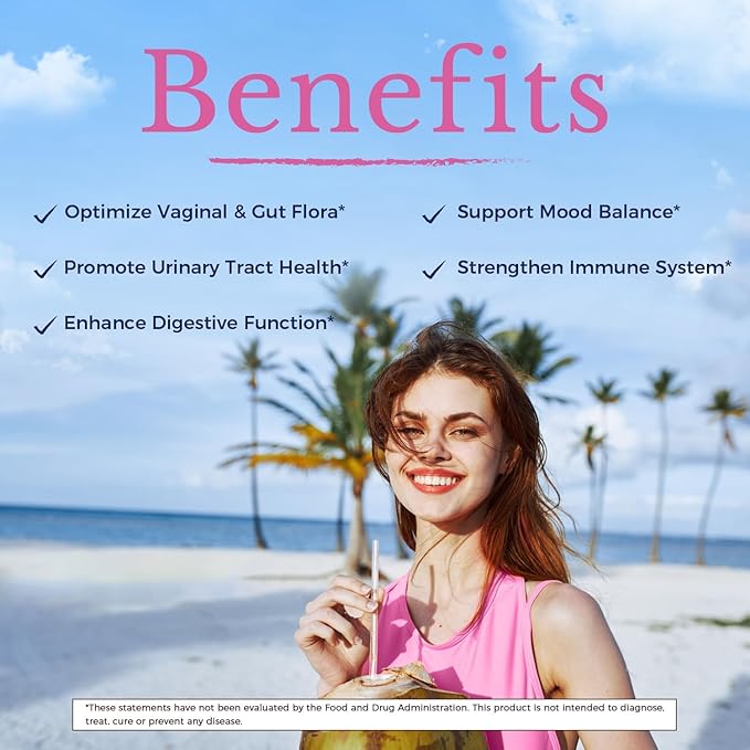 Vitalitown Women's Probiotics | 100 Billion CFUs 18 Strains | Prebiotics VC &amp B6 Cranberry | Shelf Stable | Vaginal Urinary Digestive &amp Mood Support | 60 Vegan Caps