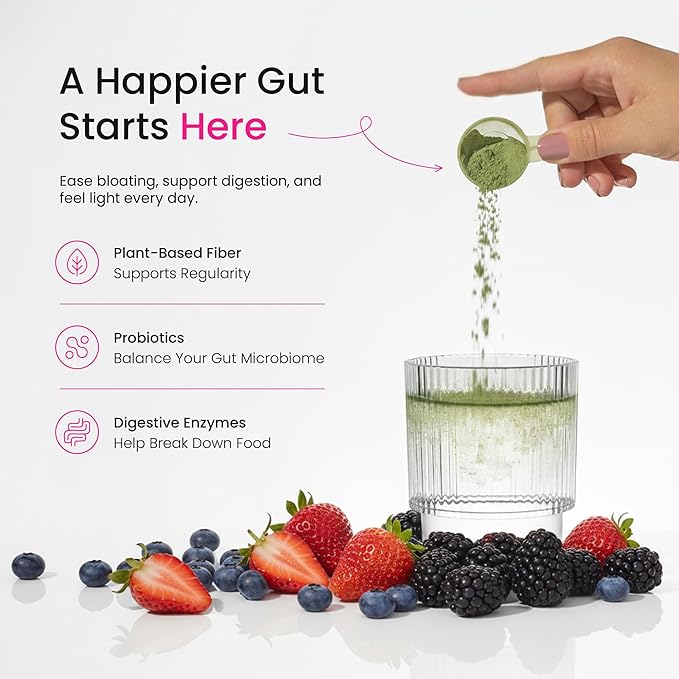 SuperGreens Powder 40+ Organic Superfoods Probiotics &amp Enzymes for Energy Digestion Gut Health &amp Bloating | Organic Fruit &amp Veggie Drink Mix Daily Green Juice Smoothie Blend Spinach