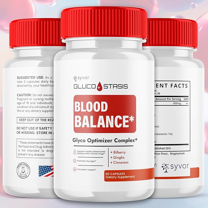 GlucoStasis Capsules Official Gluco Stasis Blood Health Support Pills with All Natural Ingredients Advanced Formula Supplement Pills with Max Strength Premium Vitamins for Women &amp Men (60 Capsul