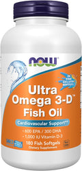 NOW Foods Supplements Ultra Omega 3-D™ Omega-3 Fish Oil + Vitamin D-3 Cardiovascular Support* 180 Softgels
