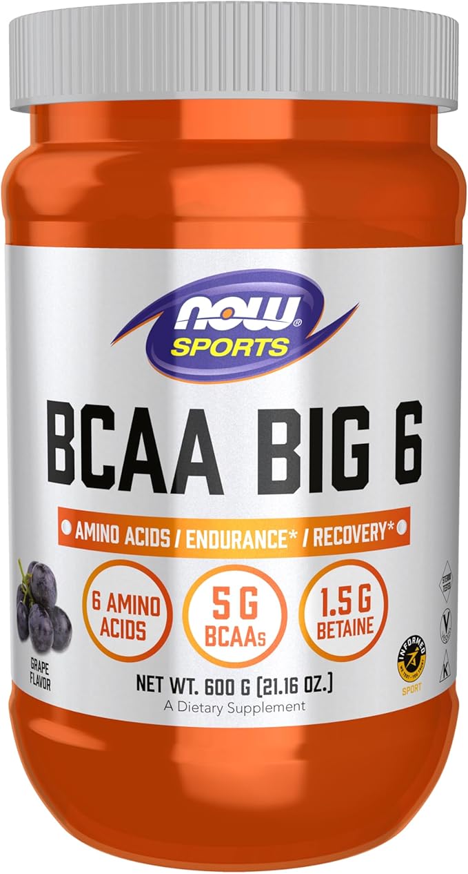 NOW Foods Sports Nutrition BCAA (Branched Chain Amino Acids) Big 6 Grape Flavor 600 Grams