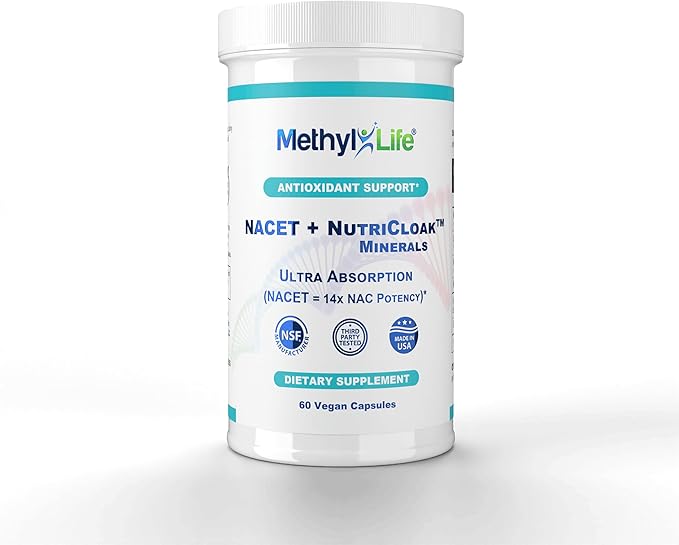 Methyl-Life® NACET + NutriCloak™ Minerals – Liposomal Magnesium Zinc &amp Selenium and Key cofactors Molybdenum and glycines | 1 Vegan Capsule: Servings Per Container: 60