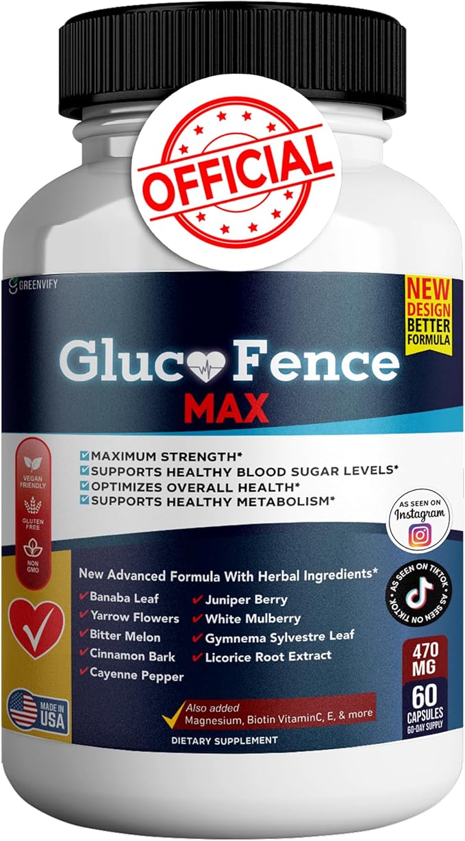 Gluco Fence Max All Natural Formula to Maintain Healthy Levels Maximum Strength Daily Formula Blood Reviews (1 Pack - 60 Capsules)