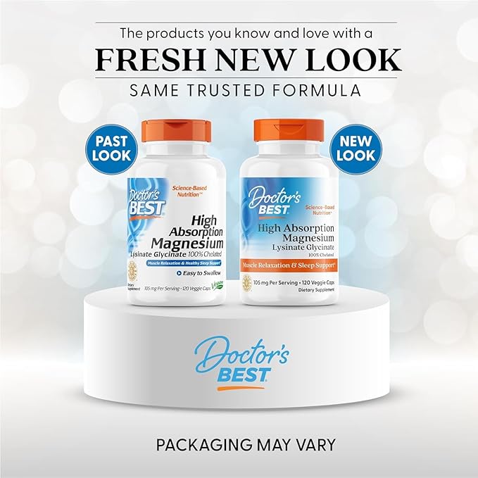 Doctor's Best High Absorption Magnesium Glycinate Lysinate 100% Chelated Non-GMO Vegan 120 Veggie Capsule (Pack of 1)