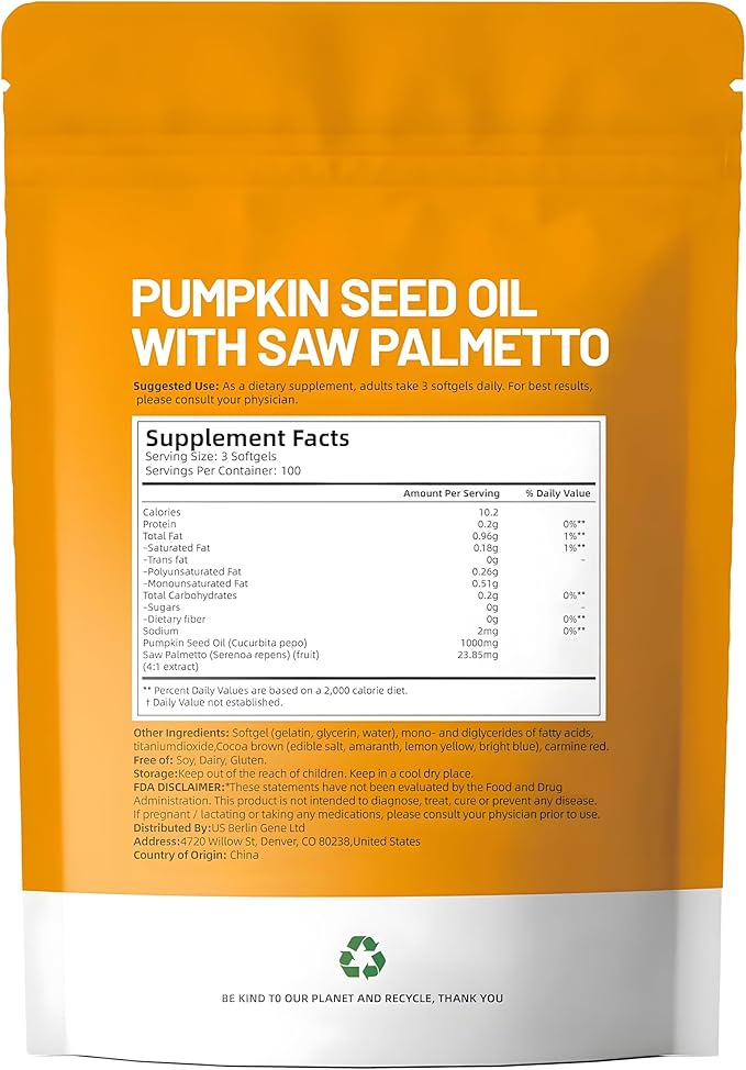 Pumpkin Seed Oil Capsules with Saw Palmetto – Cold Pressed Pumpkin Seed Oil Essential Fatty Acids &amp Phytosterols 300 Softgels for Prostate Bladder &amp Urinary Support Non-GMO 1 Pack