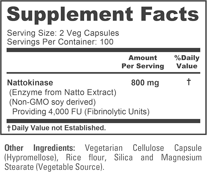 NusaPure Nattokinase 4000 FU 800mg 200 Veggie Capsules (Vegan Non-GMO)