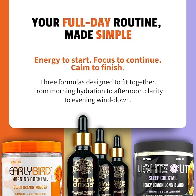EarlyBird Brain Drops Brain Supplements for Memory and Focus Vitamin B Complex with Cognizin Citicoline Huperzine A B6 Folate and B12 Memory and Cognitive Support Non-Caffeinated Vegan Formula