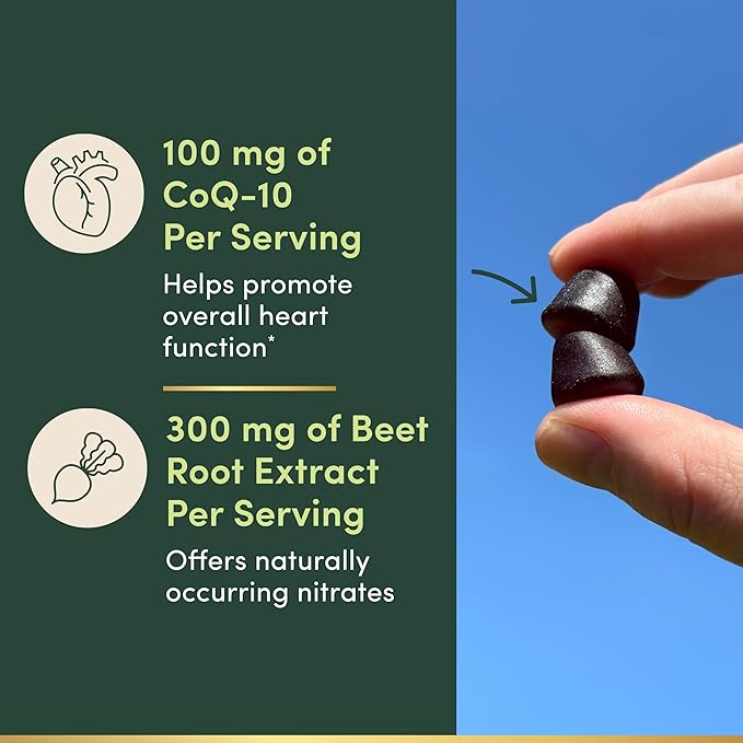 Nature’s Bounty Beets &amp Co Q-10 Gummies for Heart Health Coenzyme Q10 Beet Root Extract Supports Healthy Circulation and Heart Function Cellular Energy Production Raspberry Flavor 60 Gummies