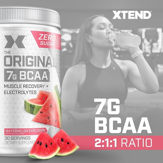 Xtend Original BCAA Powder 7g BCAAs and 2.5g L-Glutamine for Muscle Recovery Hydration and Lean Muscle Sugar Free Intra and Post Workout Drink with Electrolytes Watermelon Explosion 30 Servings