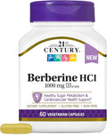 21st Century Berberine HCl 1000 mg Per Serving (60 Count) Helps Support Healthy Sugar Metabolism &amp Cardiovascular Health Vegan Non-GMO Gluten Free Berberine Supplement 30 Servings
