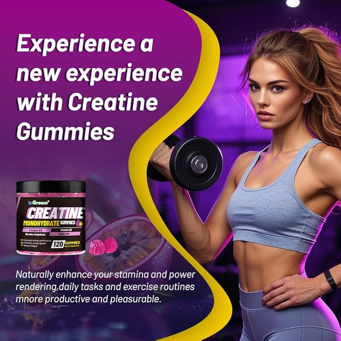 Creatine Monohydrate Gummies 6g for Men &amp Women Potent Creatine Supplement Chewables Creatine for Energy Boost Increase Strength and Build Muscle Gluten-Free Sugar Free120 Count