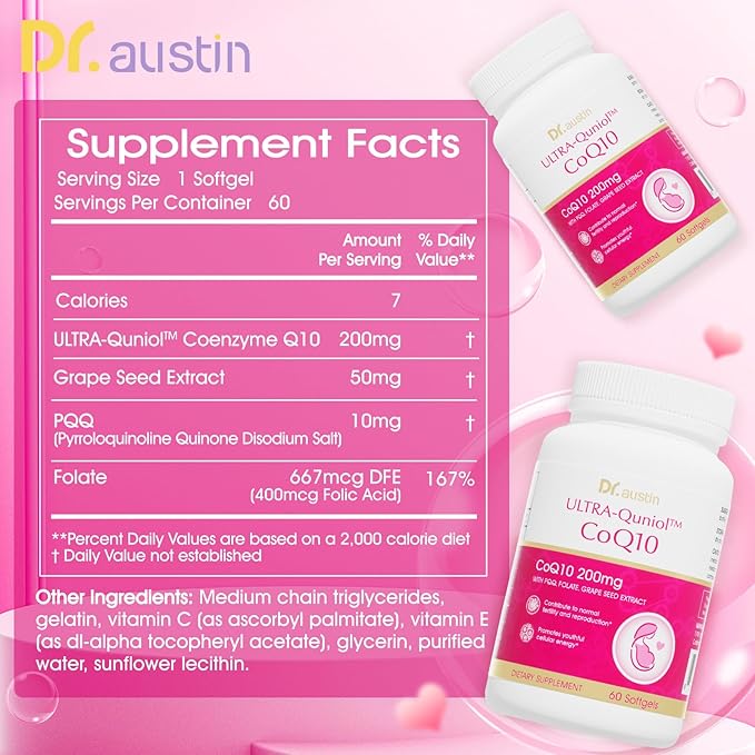 DRAUSTIN Coenzyme Q10 Preparation for Pregnancy Reduction 200mg Mitochondrial PQQ Folic Acid Imported from The United States 60 Count