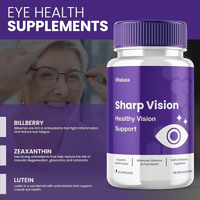 Sharp Vision Capsules SharpVision Supplement Premium Advanced Maximum Strength Formula Sharpe Vision Healthy Eyes Support All-Natural Ingredients Vitamins Pills Sharper Vision Reviews (60 Capsules)