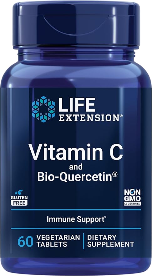 Life Extension Vitamin C and Bio-Quercetin® Cardiovascular Health Supplement Immune Support Highly absorbable quercetin Vitamin C Gluten Free Non-GMO Vegetarian 60 Tablets
