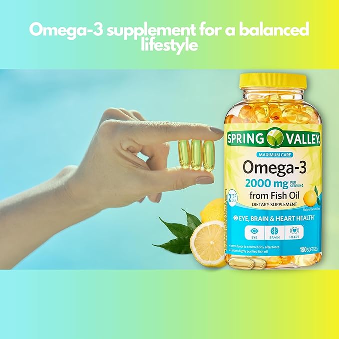 Omega 3 Fish Oil 2000mg- Softgels 180ct (Pack of 1)