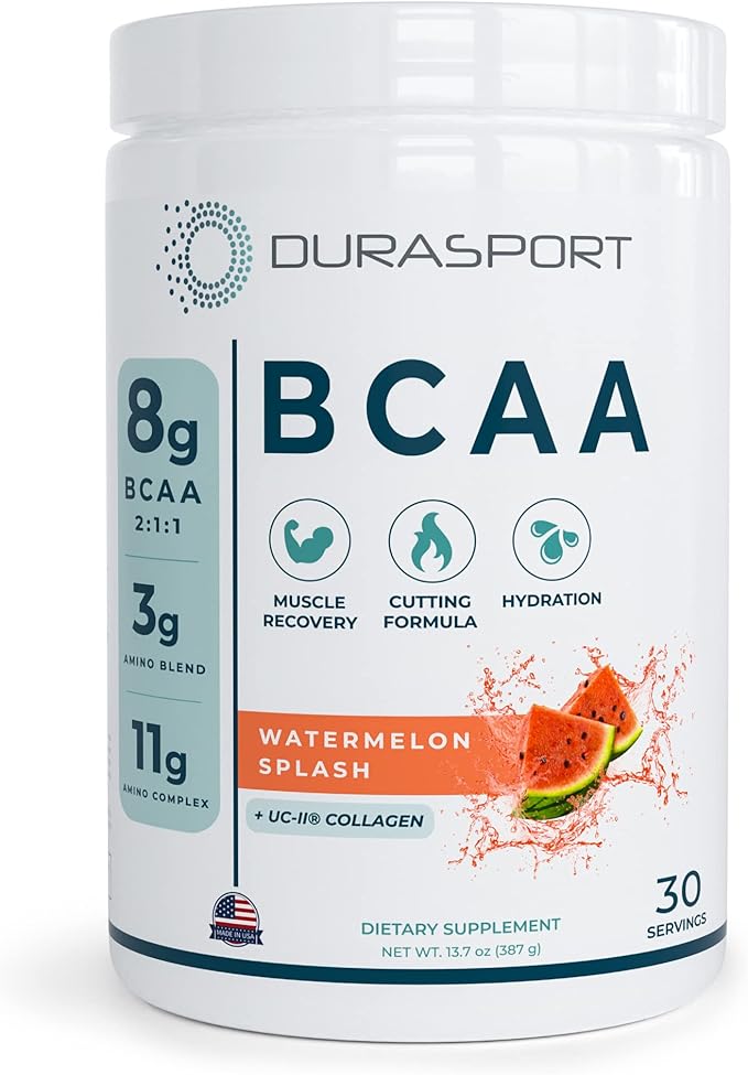 Durasport – 11g Sport BCAA | Muscle Recovery Energy &amp Hydration Post Workout +UC-II Collagen | 8 Grams 2:1:1 Branched Chain Amino Acids + 3g Amino &amp Hydration Blend | Watermelon 30 Serv