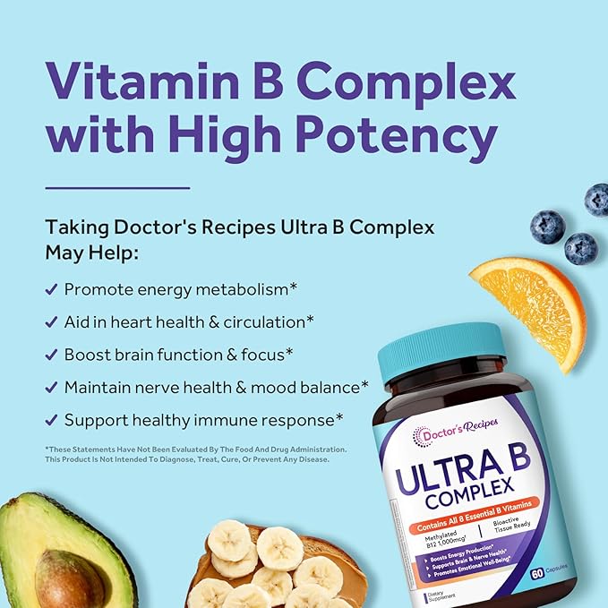 Doctor's Recipes Women’s Probiotics + Ultra Vitamin B Complex Bundle 100 Billion CFU with 18 Probiotic Strains Prebiotics Cranberry &amp Complete B Vitamins Daily Wellness Support Vegan Capsules