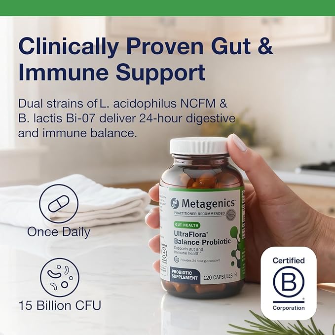 Metagenics UltraFlora Balance Probiotic - Shelf-Stable Daily Gut Health Supplement for Digestive &amp Immune Support* - Non-GMO &amp Gluten-Free - 30 Capsules