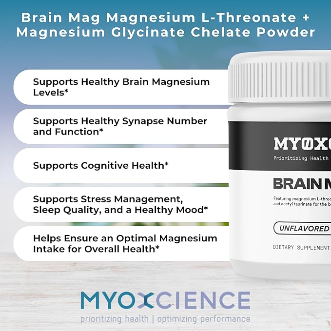 MYOXCIENCE Brain Mag | Magnesium L-Threonate Magtein &amp Magnesium Glycinate Powder (Unflavored) (60 Servings)