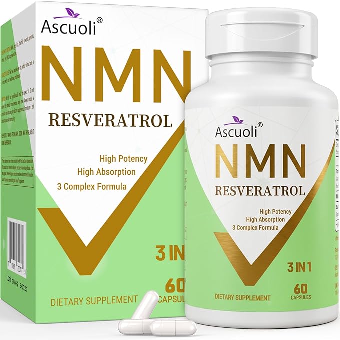 99% Ultra Purity NMN 500mg + Trans-Resveratrol 600mg 1150mg NMN Resveratrol Supplement 3-in-1 Advanced Formula for Boost* NAD Cell Immune Energy &amp Muscle Healthy Aging Stabilized Form - 60