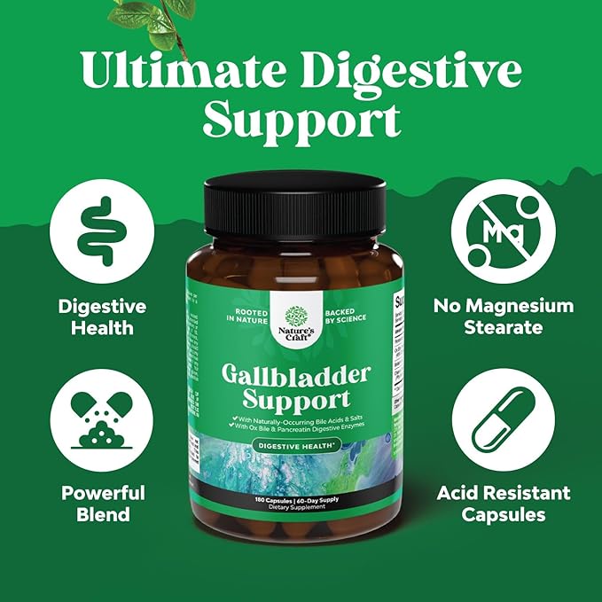 Ox Bile Salts for Gallbladder Support - Purified Bile Salts Supplement with Pancreatin Digestive Enzymes Ox &amp Betaine HCL - Supplements for No Gallbladder &amp Digestive Health 180 Count (Pack of