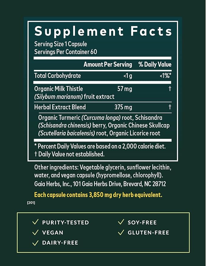 Gaia Herbs Liver Health - Supplement with Milk Thistle Turmeric Root Schisandra &amp Licorice Root for Liver &amp Cleanse Support* - 60 Vegan Liquid Phyto-Caps (60 Servings)