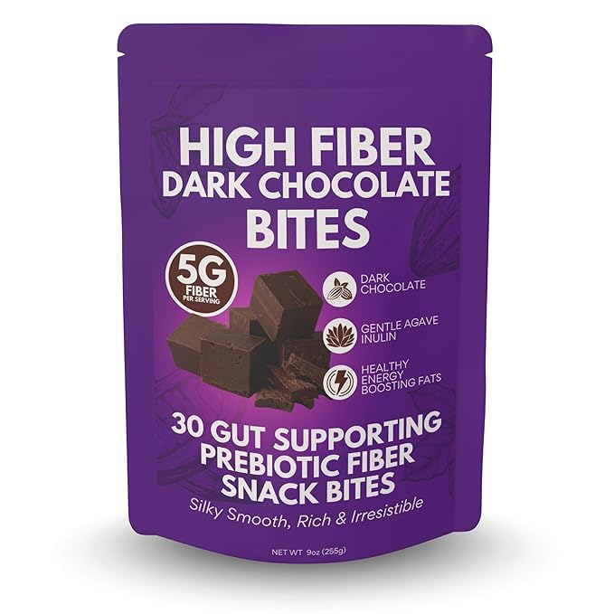 High Fiber Dark Chocolate Bites for Adults &amp Kids 5g Soluble High Fiber Snacks for Adults &amp Kids Real Chocolate Better Than Fiber Bars or Cookies for Gut Health 30 Count Chocolate Fiber Sna