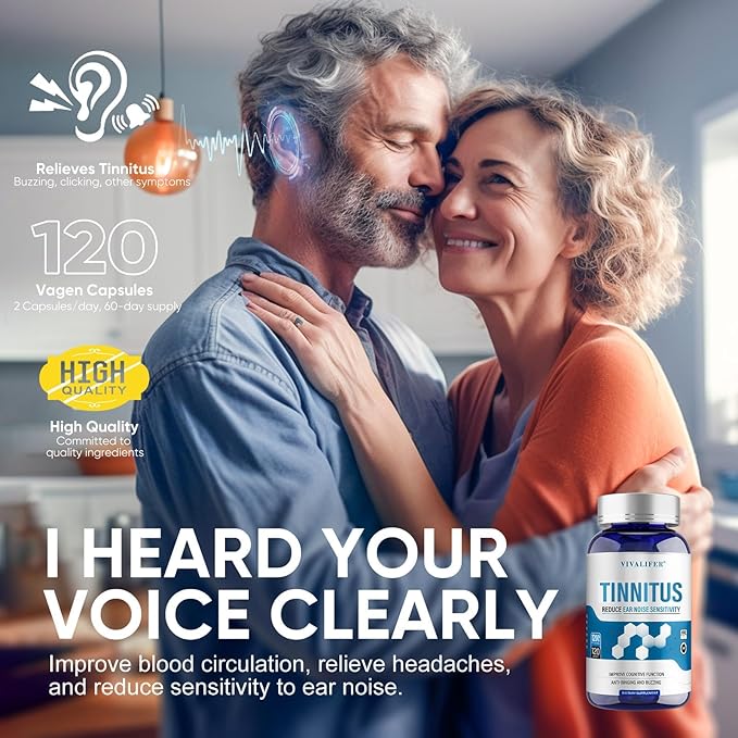 Tinnitus Relief for Ringing Ears 120 Capsules Supplement with Vitamin C &amp B Complex Supports Ear Health Reduces Ringing in Ears Promotes Hearing Wellness &amp Comfort