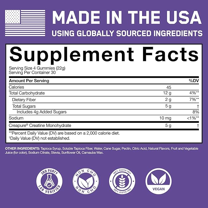 SteelFit Creapure Creatine Monohydrate Gummies for Men &amp Women Concord Grape - Gym Workout Nutritional Supplements for Muscle Gain Brain Health &amp Strength Building Dietary Supplement 120 Gu
