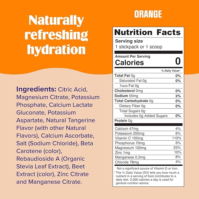 Ultima Replenisher Daily Electrolyte Powder Drink Mix – Sugar Free – Orange 30 Servings – Hydration Powder with 6 Key Electrolytes and Trace Minerals – Keto Friendly Vegan Non-GMO