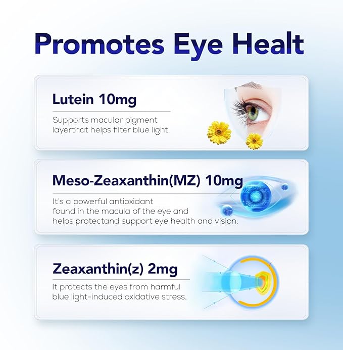 Eye Supplement - Lutein 10mg Meso-Zeaxanthin 10mg Zeaxanthin 2mg - Eye Vitamins Supports Vision Blue Light Protection &amp Macular Health - Natural Antioxidant Formula | 90 Softgels