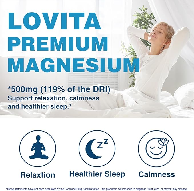 Lovita Triple Magnesium Complex 500mg High Absorption and Potency Formula Glycinate Citrate &amp Oxide Support Sleep Relaxation Heart Nerves &amp Bone Health 180 Vegan Capsules (Pack of 3)