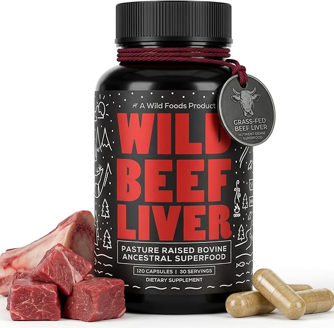 Wild Foods Beef Liver Capsules - Grass-Fed &amp Pasture-Raised | 3000mg Ancestral Supplement for Natural Energy &amp Immune Support | Organ Supplement for Men &amp Women | Keto Paleo Carnivore (1