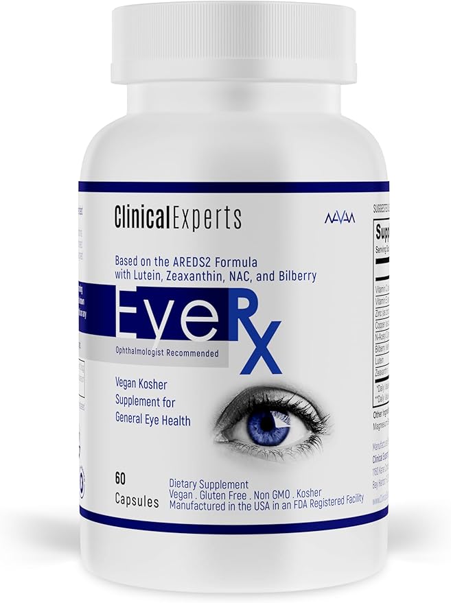 Navan EyeRx Antioxidant AREDS2 Eye Vitamins &amp Minerals Supplement for General Eye Health by Clinical Experts - Lutein Zeaxanthin NAC Bilberry Zinc Vitamin C - Kosher Certified 60 Capsules