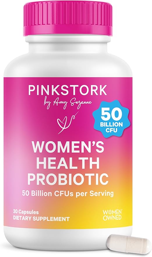 Pink Stork Women’s Health Probiotic 50 Billion CFU | Clinically Studied Probiotics | Vaginal Gut Mood &amp Hormone Balance | Yeast &amp Odor Support | Probiotic and Prebiotic Blend | 30 Vegan Ca