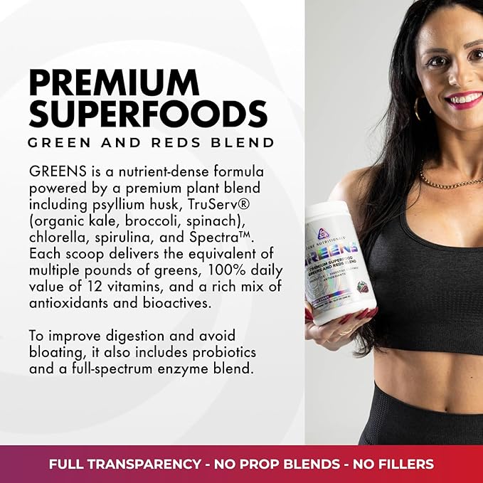 Core Nutritionals Greens | Premium Superfood Reds &amp Greens Blend | 5 Billion CFU Probiotics Digestive Enzymes &amp Antioxidants | 30 Servings (Chocolate Decadence)