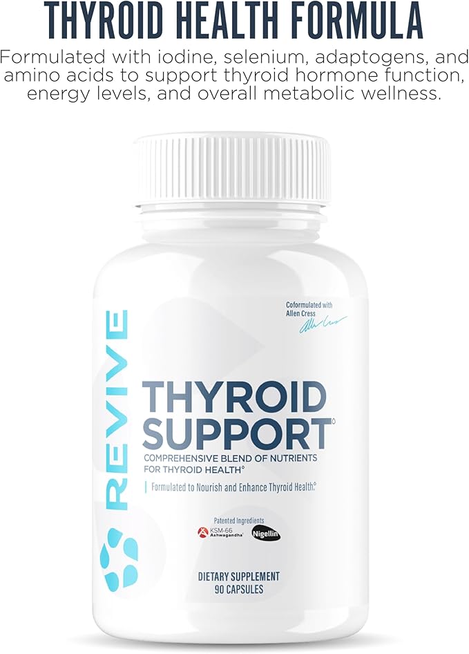 Revive MD Thyroid Support Supplement for Men &amp Women - Comprehensive Blend of Nutritents Supports Healthy Thyroid Function with Essential Vitamin Minerals &amp Herbs (90 Capsules 30 Servings)