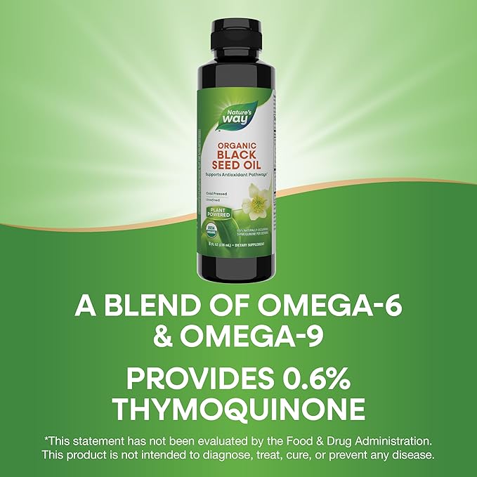 Nature's Way Organic Black Seed Oil Supports Antioxidants Pathways* Cold-Pressed Vegan Gluten Free 8 fl oz (Packaging May Vary)