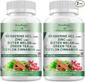 GREENPEOPLE Berberine Supplement with Ceylon Cinnamon - 120 Count Berberine 1500mg Berberine HCL Capsules with Bitter Melon/Artichoke Extracts &amp Natural Herbs for Immune Support 2 Pack