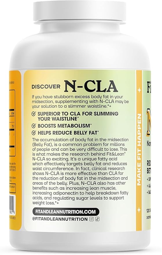 Fit &amp Lean N-CLA Weight Loss Supplement Reduces Belly Fat Better Than CLA Boost Metabolism Supports Lean Muscle Stimulant Free Non Conjugated Linoleic Acid 120 Servings (Packaging May Vary)