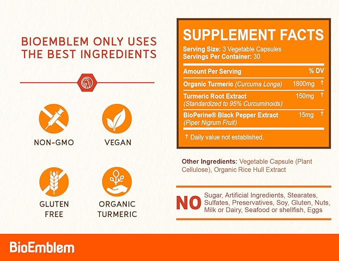 BioEmblem Antarctic Krill Oil Supplement Turmeric Curcumin Supplement with BioPerine