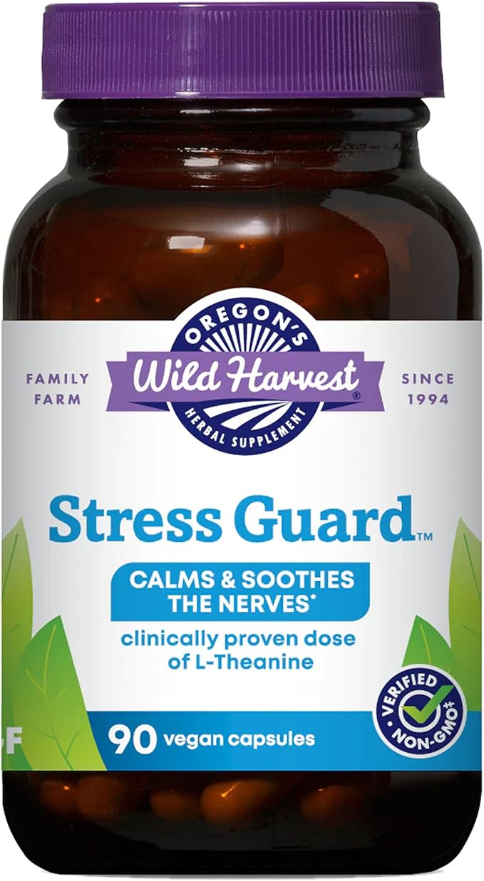 Oregon's Wild Harvest Stress Guard L-Theanine Supplement for Natural Relief 90 Capsules