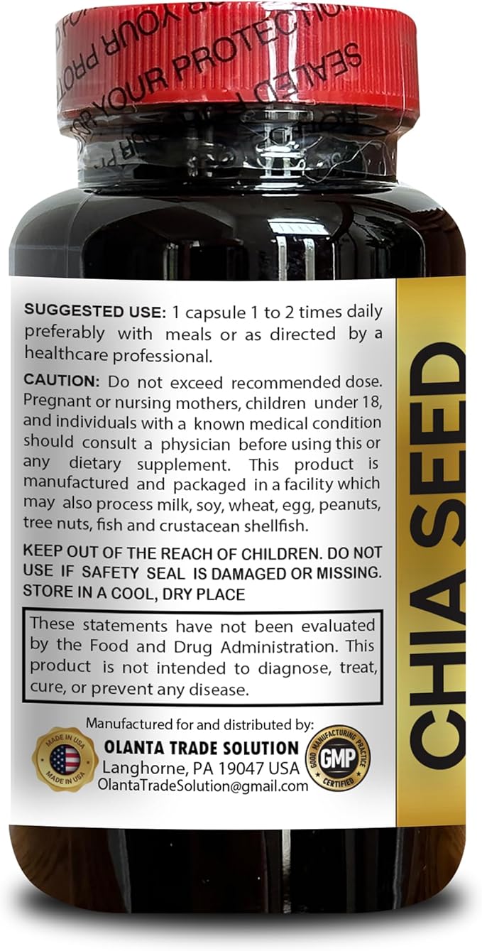 CHIA Seed Supplement - Organic chia Seeds Non GMO Certified USA Chia Seed Oil Supplement for Energy chia Seeds Omega 3 and Fiber Immune Booster - 2 Bottles